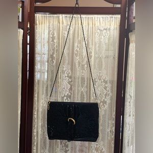 BEAUTIFUL BLACK MESH CLUTCH PURSE WITH BLACK CHAIN HANDLE